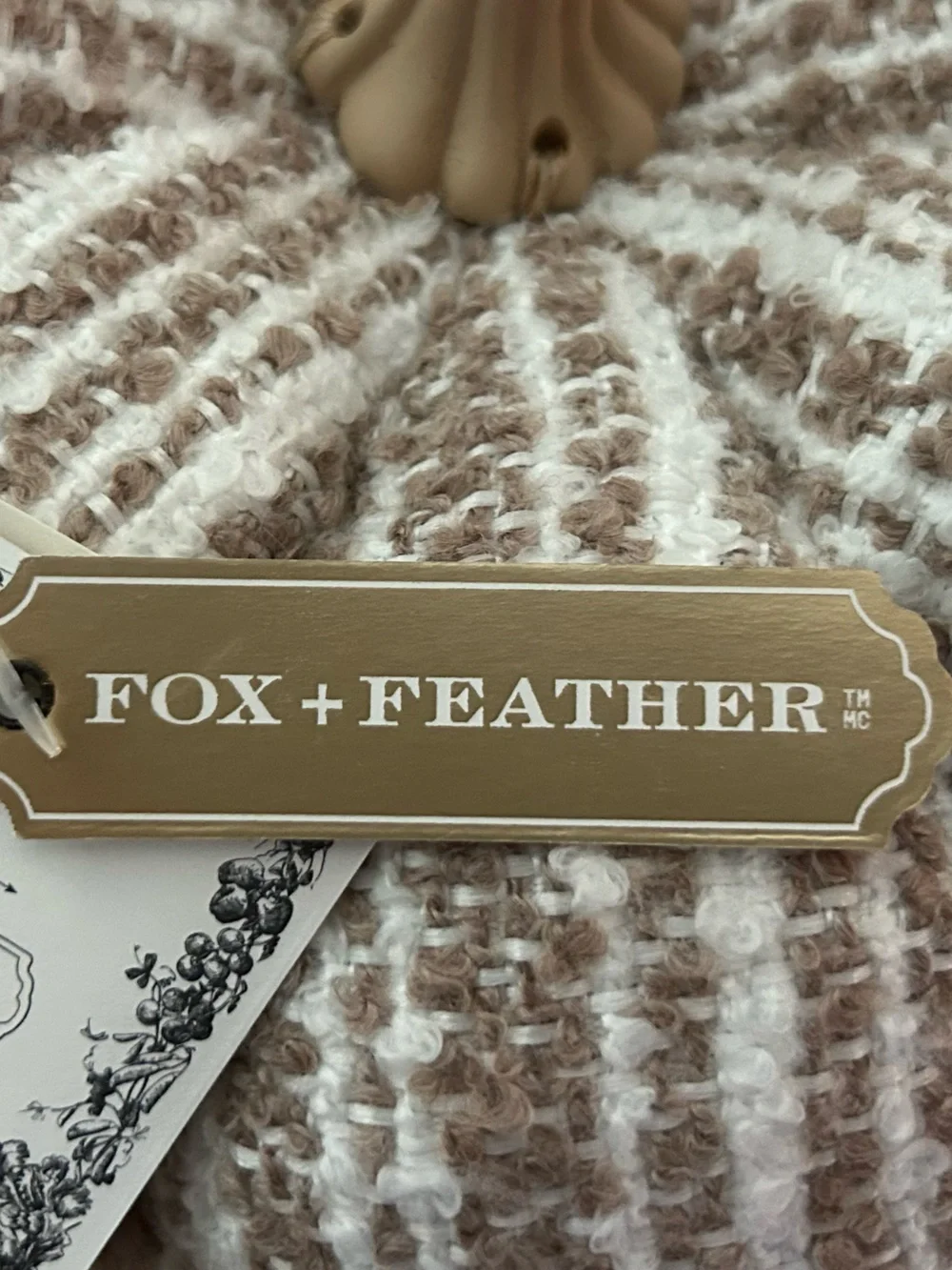 “New” Fox + Feather Neutral Striped Knit Pumpkin Holiday Pillow